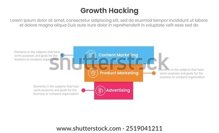 growth hacking infographic 3 point with rectangle block pyramid backwards structure for slide presentation vector