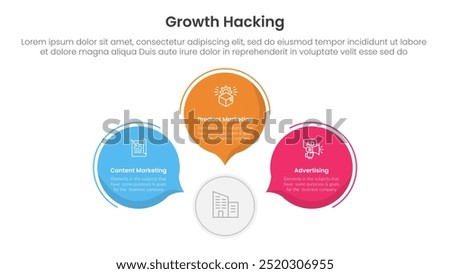 growth hacking infographic 3 point with circle callout comment shape for slide presentation vector