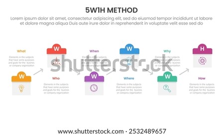 5W1H analysis infographic with calendar date style up and down with 6 step points for slide presentation vector