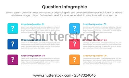 question infographic template banner with simple round square with full stack position 6 points for slide presentation vector