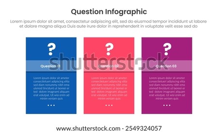 question infographic template banner with with box table container with question mark on header 3 points for slide presentation vector