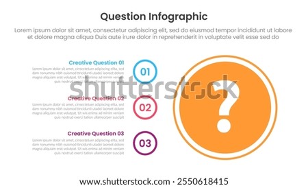 question infographic template banner with big circle on right column and circle outline stack with 3 points for slide presentation vector