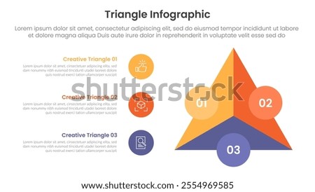 triangle base shape infographic template banner with sharp triangle and circle edge with circle stack vertical with 3 point for slide presentation vector