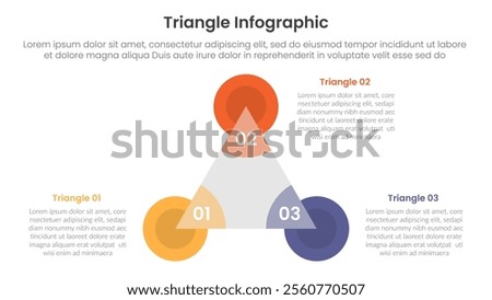 triangle base shape infographic template banner with circle edge and sharp triangle base with 3 point for slide presentation vector