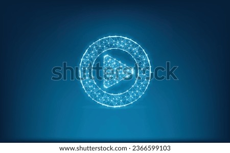Vector illustration of play button. Energy, electrical technology concept. Play button icon on dark blue background.