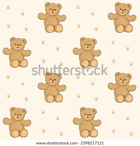 Teddy Bear pattern cartoon style with pastel color background, adorable, cute, and funny