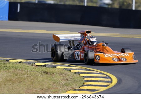 SYDNEY AUSTRALIA-JUNE 2015, John Bowe in action driving a 1974 March 741 at the Sydney Retro Speedfest, Sydney Motorsport Park on the 6 & 7 June 2015, in Australia