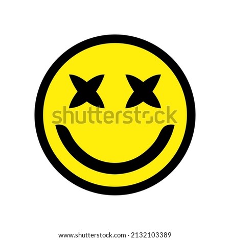 Smiley with crossed eyes, dizzy face and smiling icon design. Yellow smiley with x letter eyes. Drunk emoji icon showing mood swings and expression. 