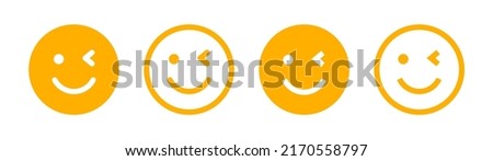 Winking eye with smiley face icon set. Wink emoticon vector illustration. Emoticon logo of a face and one eye blinking

 Foto stock © 