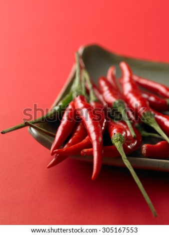 red hot chili on red background