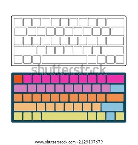 Mechanical gaming keyboard icon of 2 type : outline and color isolated vector sign symbol