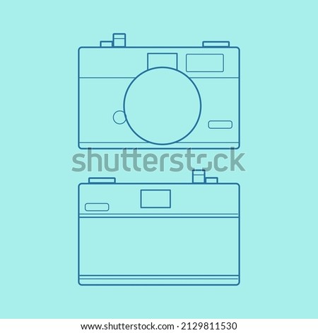 Front and back of vintage camera outline in isolated icon symbol 