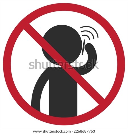 Isolated illustration of No phone sign. No talking and calling icon. Red cell prohibition. Vector black illustration in man calling with signal phone and red circle cross out, gas station safety sign