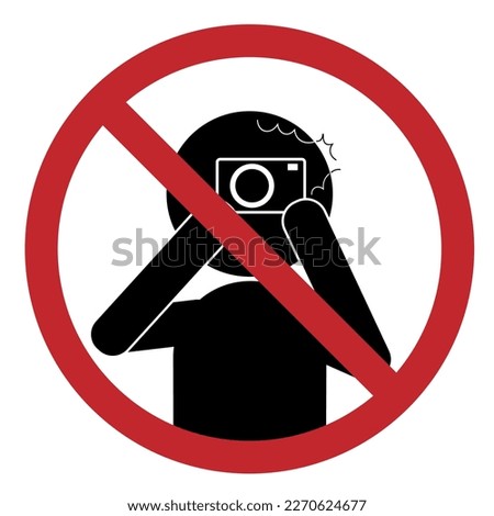 Isolated No photo sign and No selfie icon, Don`t take picture symbol with illustration man taking picture with phone or camera and red circle crossed out