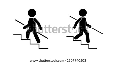 Bundle set isolated outline illustration safety sign of man walking down and climbing up stair or ladder, graphic resource for safety building sign, indoor information label
