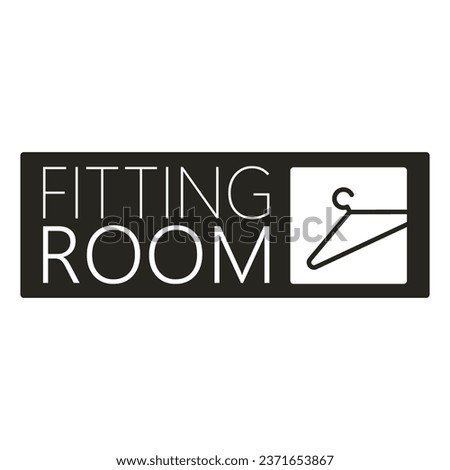 isolated simple black white sticker label fitting room, dressing room vector sign, fashion store symbol, flat shirt cloth hanger vector icon, closet change room icon