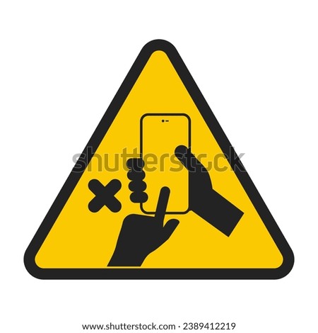 Isolated yellow triangle safety sign of do not use cellphone, cellular phone is prohibited, handphone not allowed