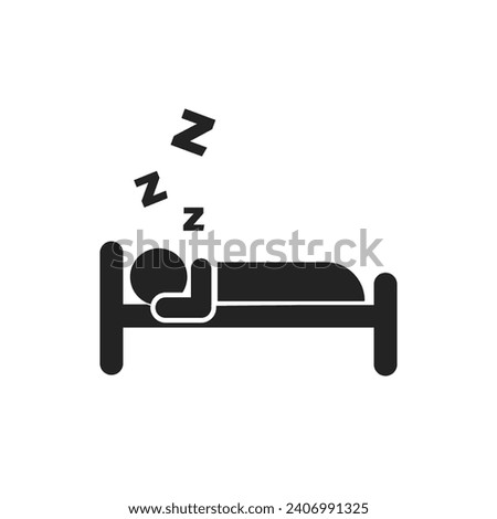 Isolated pictogram man sleep on a bed, symbol icon for hotel, hostel, motter, do not disturb with ZZZ sleep sign