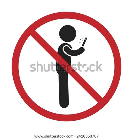Isolated prohibition sign of do not user cellular phone with pictogram illustration man hold cellphone and screen on