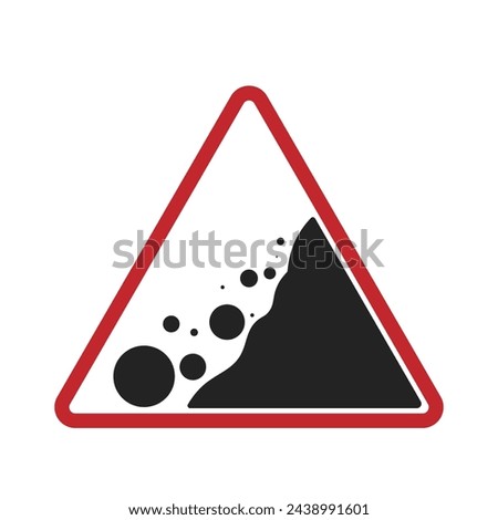 Isolated triangle sign of landslide, falling rock risk ahead, a safety road sign