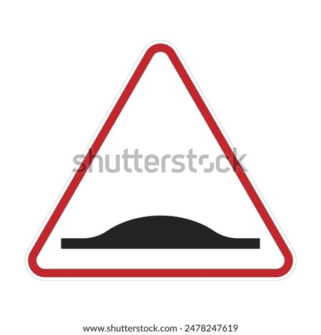 Isolated speed bump in red triangle road sign, for reduce speed, slow down drive car