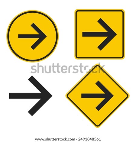 Bundle set yellow arrow direction sign, traffic sign, road safety label