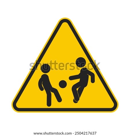 Isolated triangle yellow sign Children at Play, Caution speed limit traffic sign, slow down