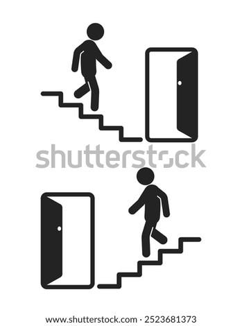 Bundle label sticker dirextion up and down stairs with arrow, isolated emergency exit building sign