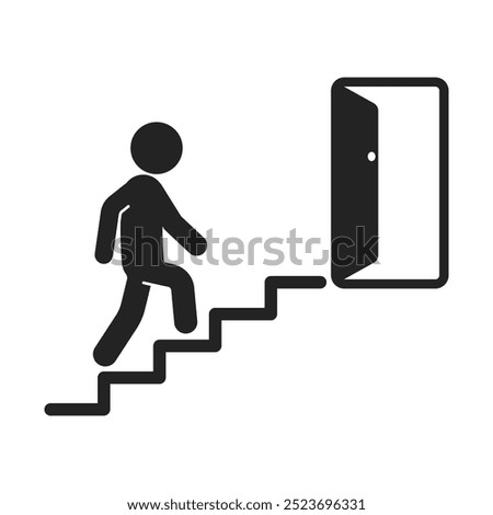 Isolated pictogram sign Emergency Exit door with stairs, for indoor safety label