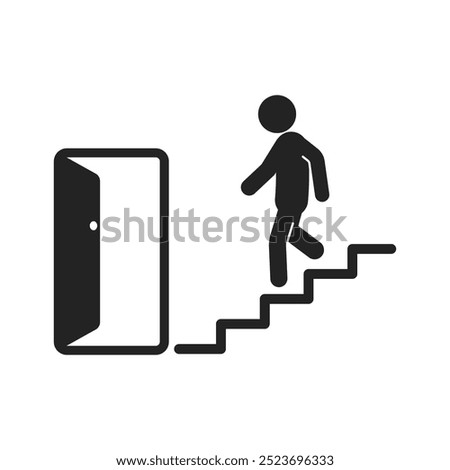 Isolated pictogram sign Emergency Exit door with stairs, for indoor safety label