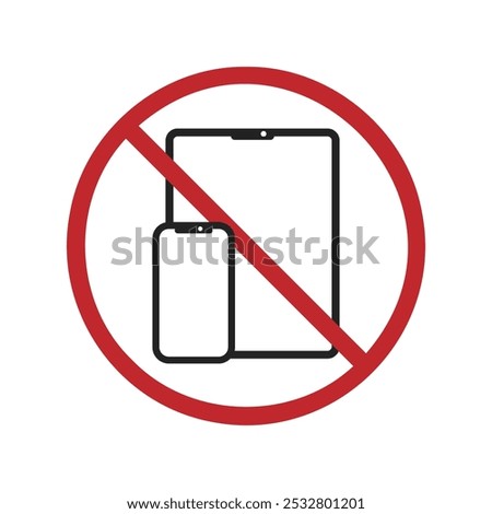 Isolated prohibition sign electronic gadget, cellphone, notebook, tablet are not allowed