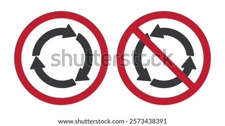 Bundle roundabout directional traffic sign, turn around driving navigation icon, right and wrong drive