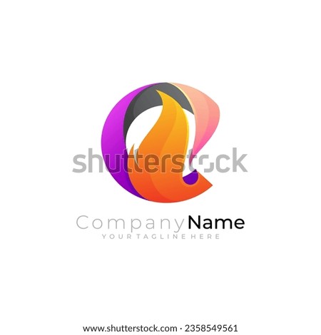 C logo and fire design combination, 3d colorful design, flame