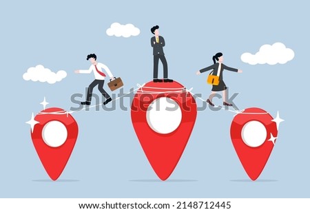 Business expansion, distribute company branches to new locations for increasing profit or meeting the needs of customers concept. Businessman entrepreneur sent employees to new various branch pins. Сток-фото © 