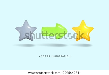 3D poor quality star turning to be quality star, quality development, improving quality of product and service, increasing custormer satisfaction concept, Vector illustration.