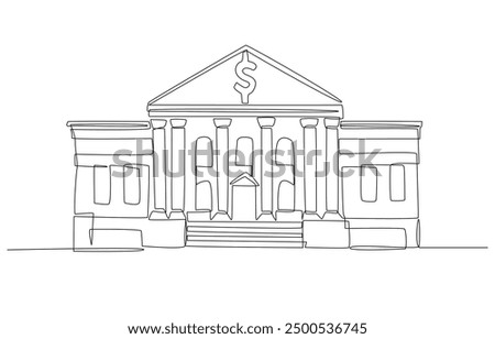 Continuous one line drawing of bank building, finance and banking concept, single line art.