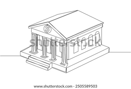 Continuous one line drawing of bank building, bank building architecture concept, single line art.