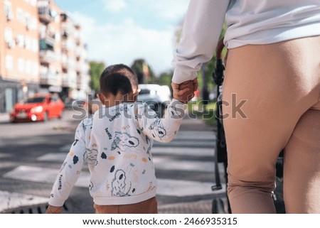 Similar – Image, Stock Photo Parent and children walking in the forest