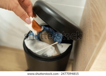 Similar – Image, Stock Photo Anonymous woman with disposable cup of coffee sitting on street bench