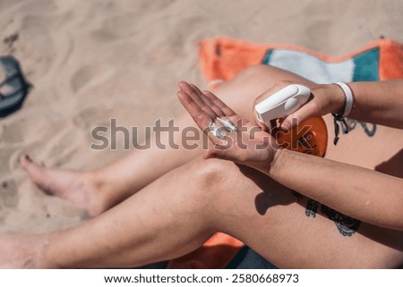 Similar – Image, Stock Photo Anonymous woman sunbathing on rocky beach