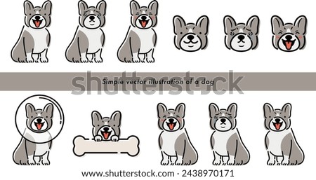 Cute dog and pet illustration set of a French bulldog with a hand-drawn feel that can be used for illustrations and icons_white back