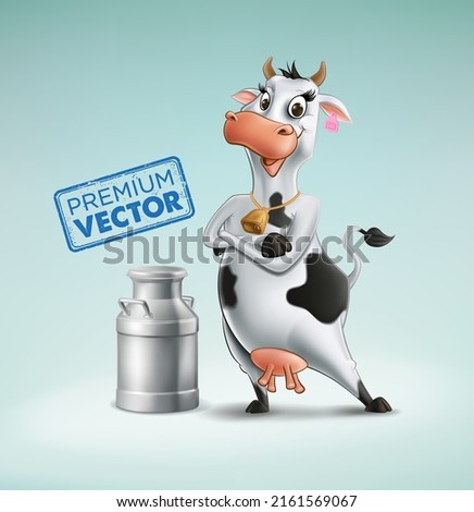 cow premium drawing and earrings milk container isolated cartoon 3d illustration realistic vector