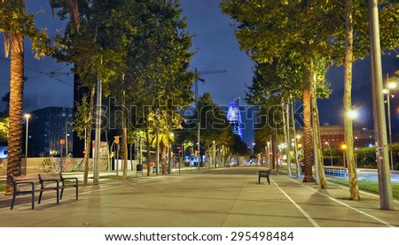 BARCELONA, SPAIN - SEPTEMBER 27, 2010: Avinguda Diagonal in Barcelona, Spain, at night, with the Agbar tower on the background
