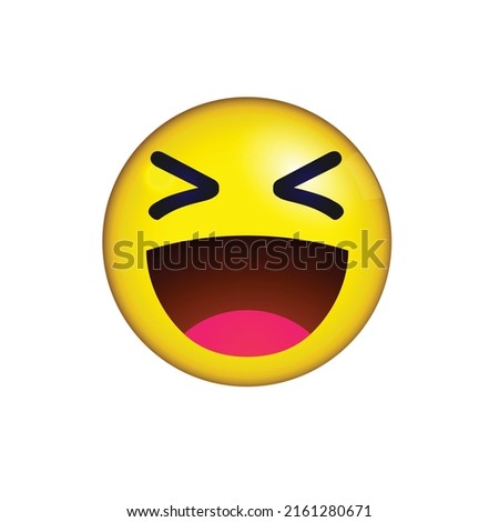 vector round yellow cartoon bubble Big funny Smile laugh Open Mouth Grin XD Squinting Eyes grinning emoticons comment social media chat comment reactions, icon template face emoji character 