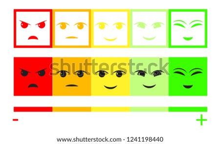 Five Color Faces Feedback/Mood. Scale bar rating feedback from red to green. Flat design. Vector illustration EPS10. 