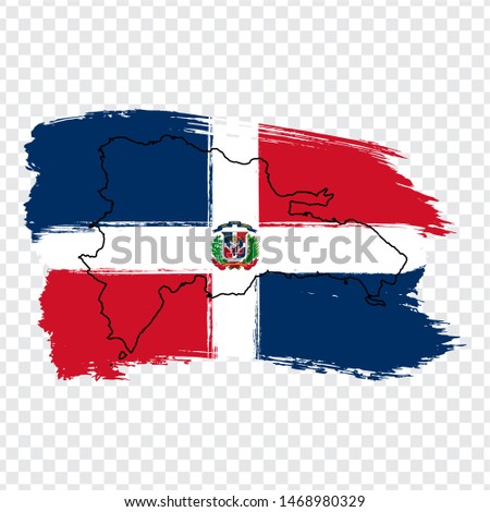 Flag of Dominican Republic from brush strokes and Blank map Dominican Republic. High quality map Dominican Republic and flag on transparent background. Stock vector. Vector illustration EPS10.