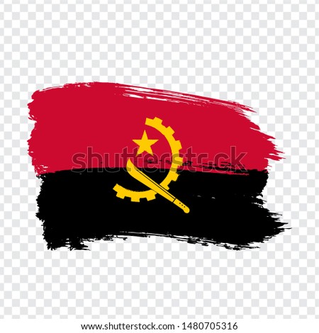 Republic of Angola Flag isolated. Flag of Angola, brush stroke background. Flag Angola on transparent background.