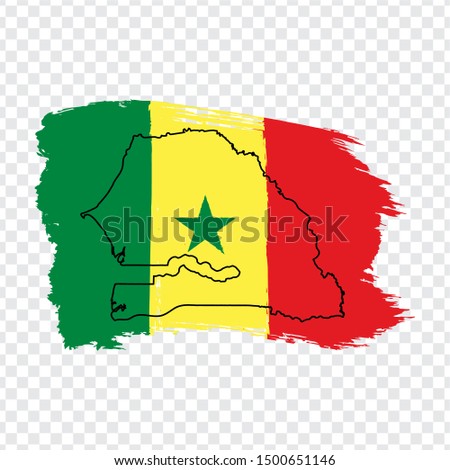 Flag Senegal from brush strokes and Blank map Senegal. High quality map Senegal and flag on transparent background. Africa. Stock vector. Vector illustration EPS10.