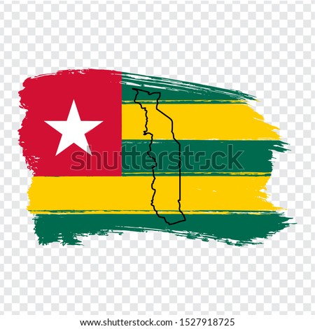 Flag Togo from brush strokes and Blank map of Togo. High quality map Togo and flag on transparent background for your web site design, logo, app, UI. Africa. EPS10.