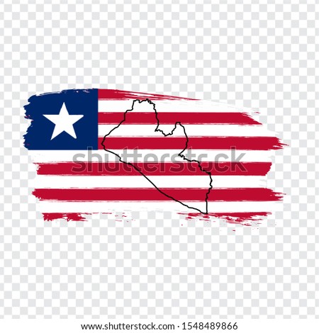 Flag Republic of Liberia from brush strokes and Blank map of Liberia. High quality map Liberia and national flag on transparent background for your web site design, logo. EPS10.